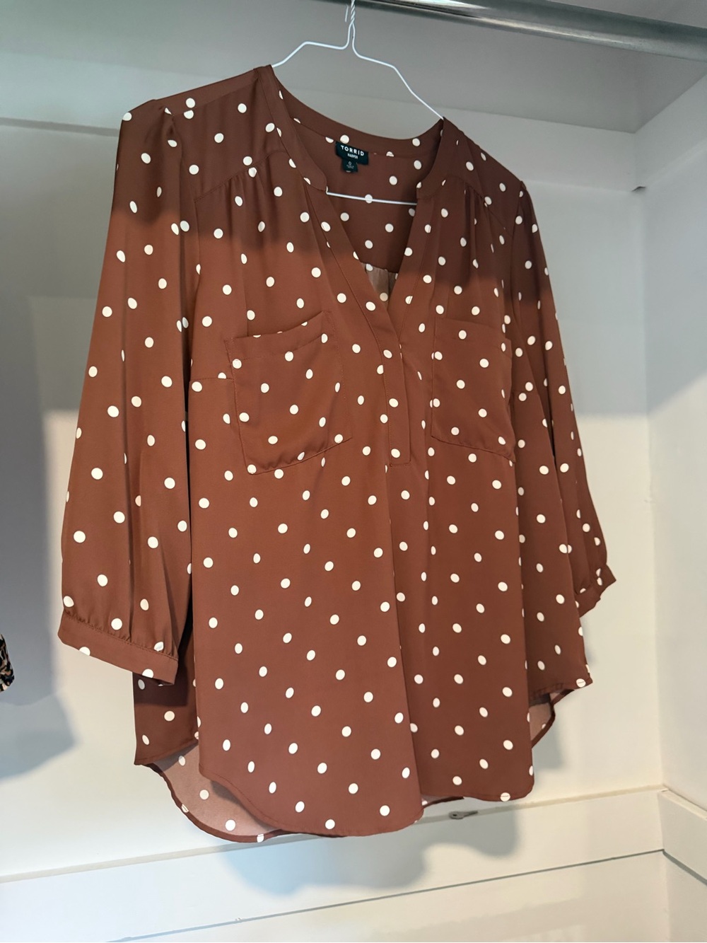Torrid Harper Women’s 3/4 Sleeve Blouse Top Brown Dot Size 0